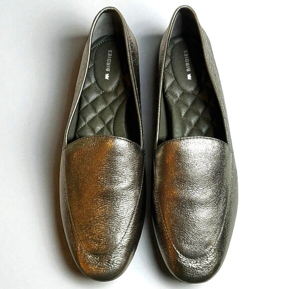 Birdies Shoes - NEW Birdies The Vesper Loafer in Metallic Pewter Leather Flats Size 9.5